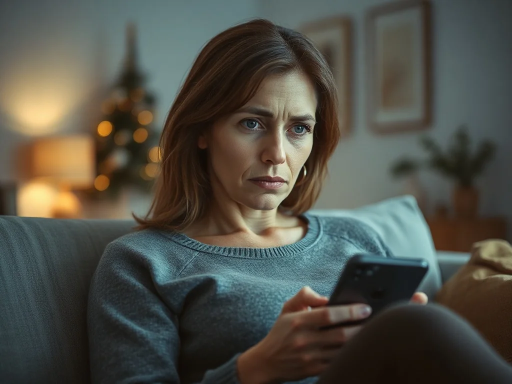 Zatroskana matka sprawdza ustawienia smartfona, kontrolując aktywność dziecka w internecie.